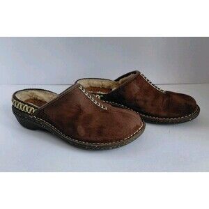 Ugg Women's Size 7 Brown Suede Slip-On Mules Clogs w/Shearling Lining
